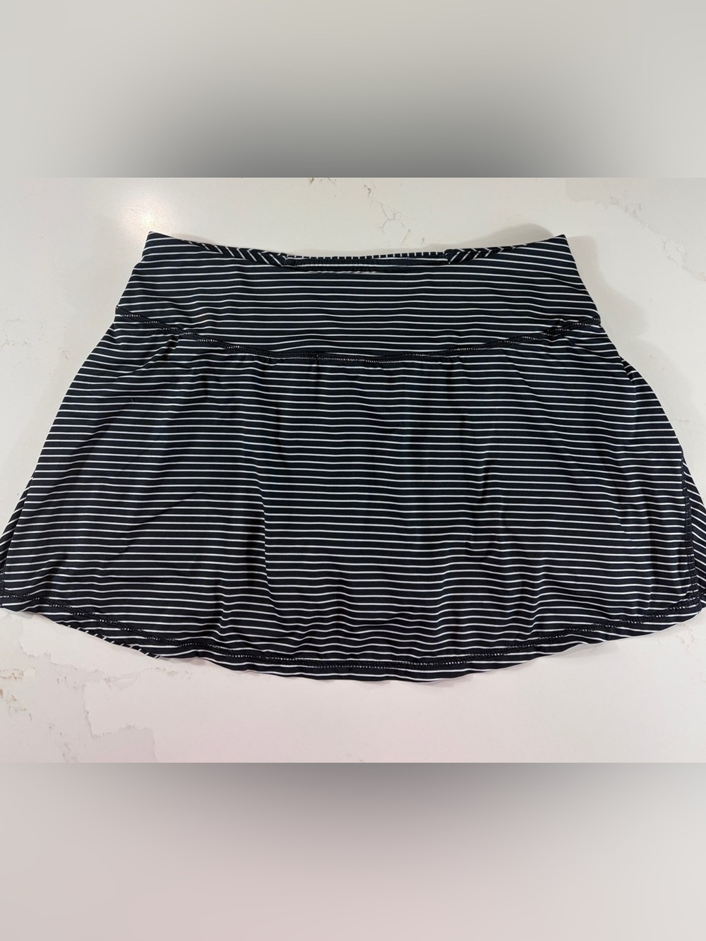 Kyodan Striped Pull-On A-Line Skirt in Black and White Medium